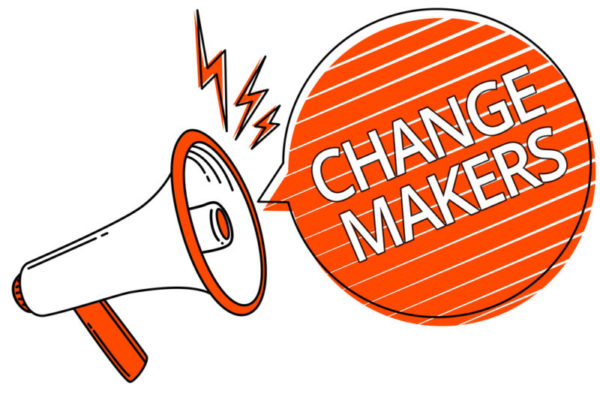 Handwriting text Change Makers. Concept meaning Young Turk Influencers Acitivists Urbanization Fashion Gen X Megaphone loudspeaker orange speech bubble stripes important message
